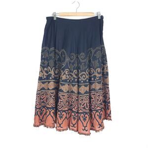 Chico's Black Orange Paisley Print Maxi Peasant Skirt Size Large 12